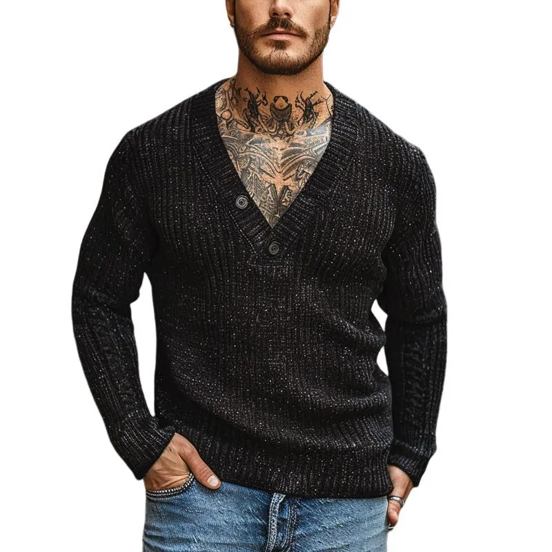 Men's Casual Button V-Neck Slim Fit Long Sleeve Knitted Sweater 05630752M sold by Manly