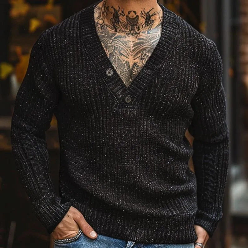 Men's Casual Button V-Neck Slim Fit Long Sleeve Knitted Sweater 05630752M sold by Manly product image thumbnail 3