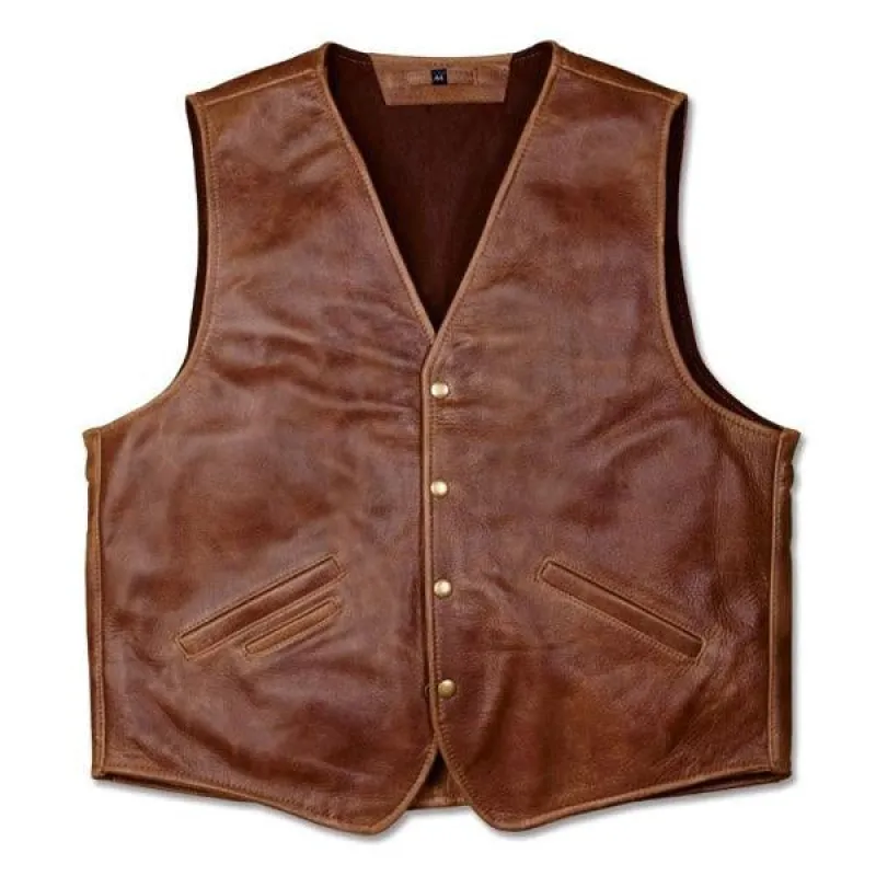Men's Vintage V-Neck Leather Vest sold by Manly