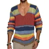 Men's Vintage Rainbow Stripe V-Neck Knit Sweater 10689080X sold by Manly