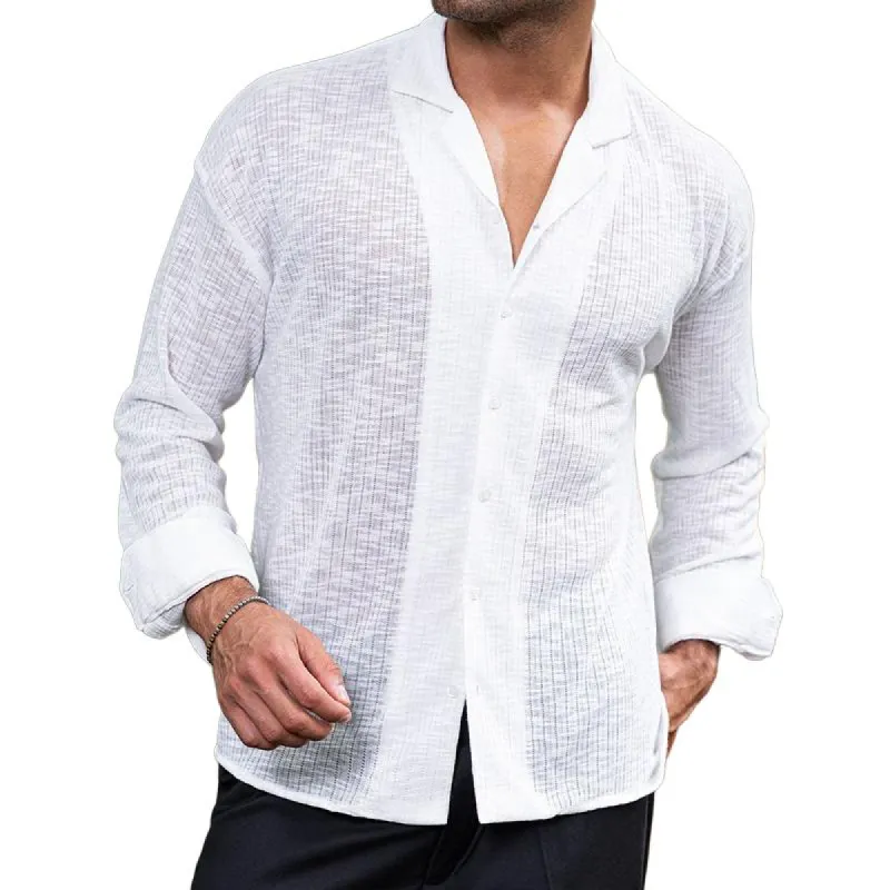 Men's Retro Casual Striped Lapel Long Sleeve Shirt 27599448TO sold by Manly