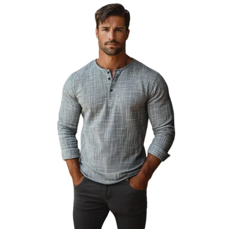 Men's Casual Printed Henley Collar Slim Fit Long Sleeve Shirt 24826008M sold by Manly
