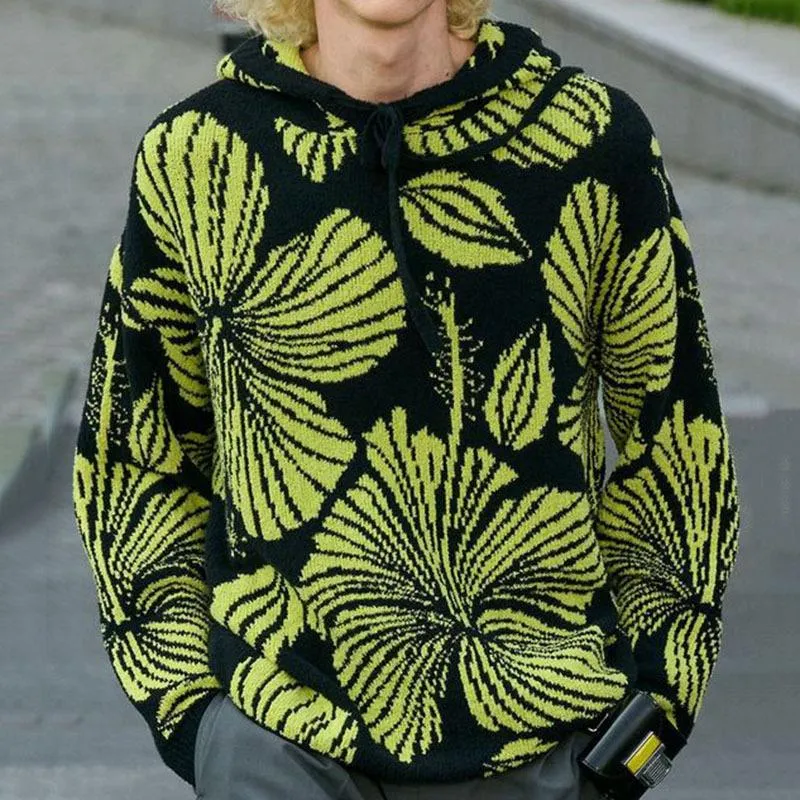 Men's Casual Loose Jacquard Hooded Pullover Long Sleeve Knitted Sweater 34928129M sold by Manly product image thumbnail 2