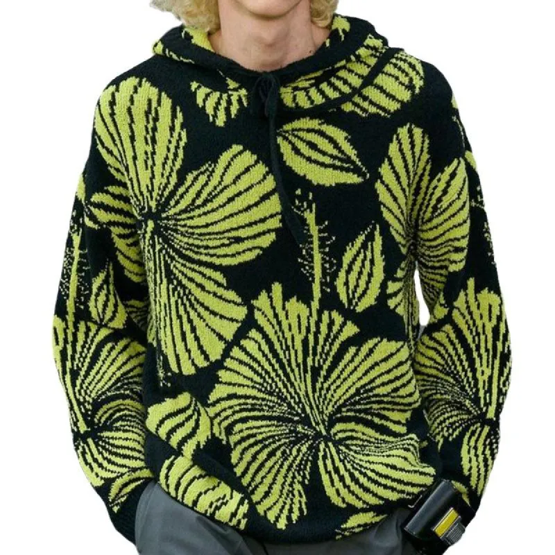 Men's Casual Loose Jacquard Hooded Pullover Long Sleeve Knitted Sweater 34928129M sold by Manly