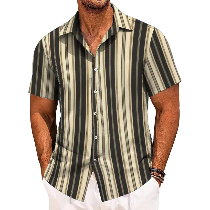 Men's Retro Striped Color Block Short Sleeve Shirt 82463818TO sold by Manly