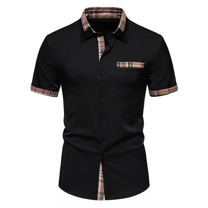 Men's Plaid Color Block Lapel Short Sleeve Shirt 57232624Y sold by Manly
