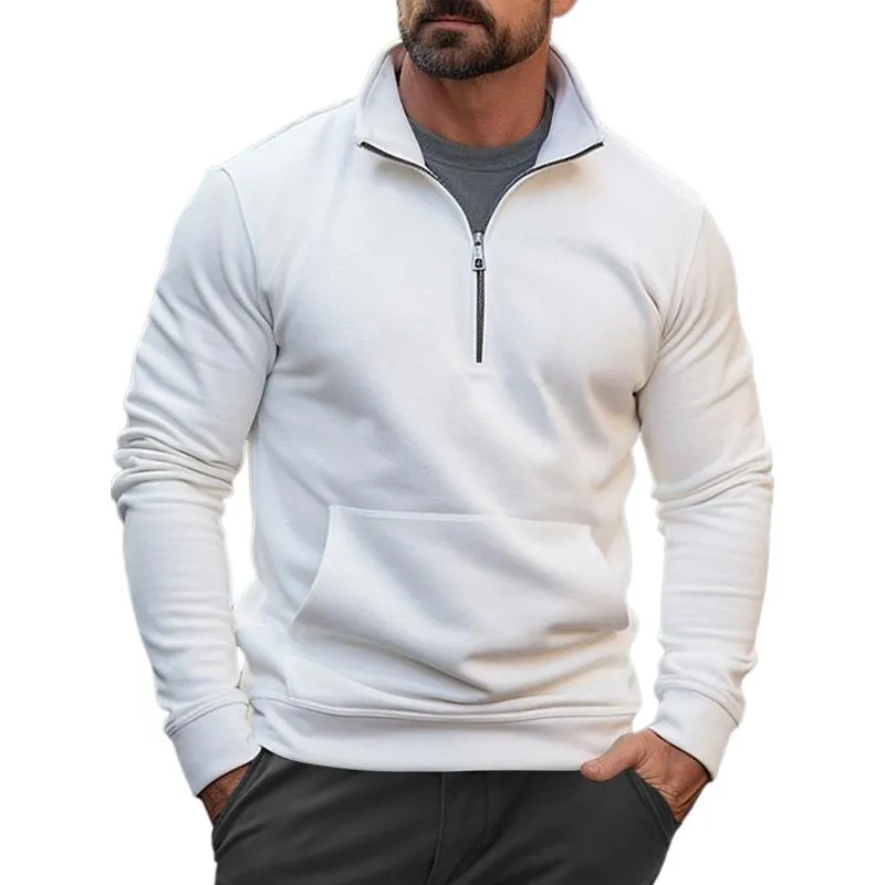 Men's Casual Stand Collar Zipper Kangaroo Pocket Loose Pullover Sweatshirt 20760714M sold by Manly