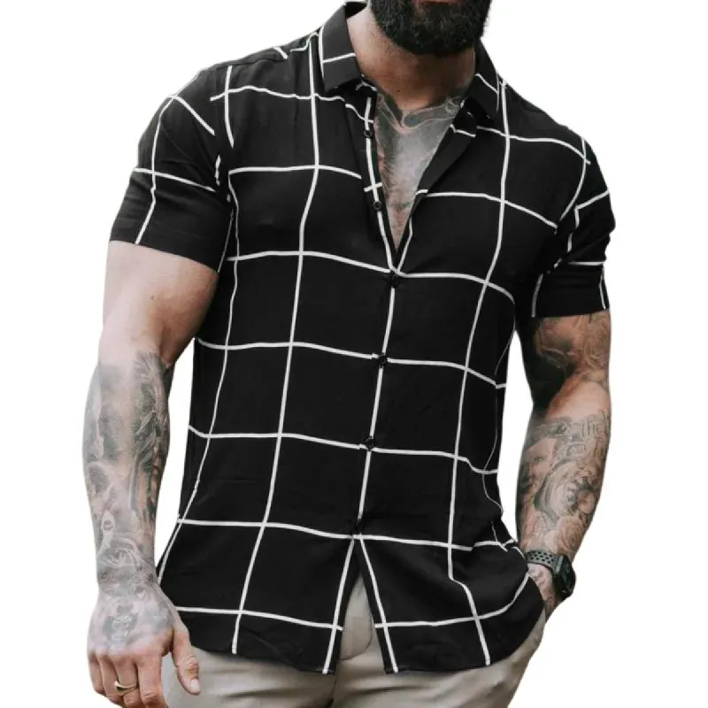Men's Casual Plaid Print Short Sleeve Shirt 03611213TO sold by Manly