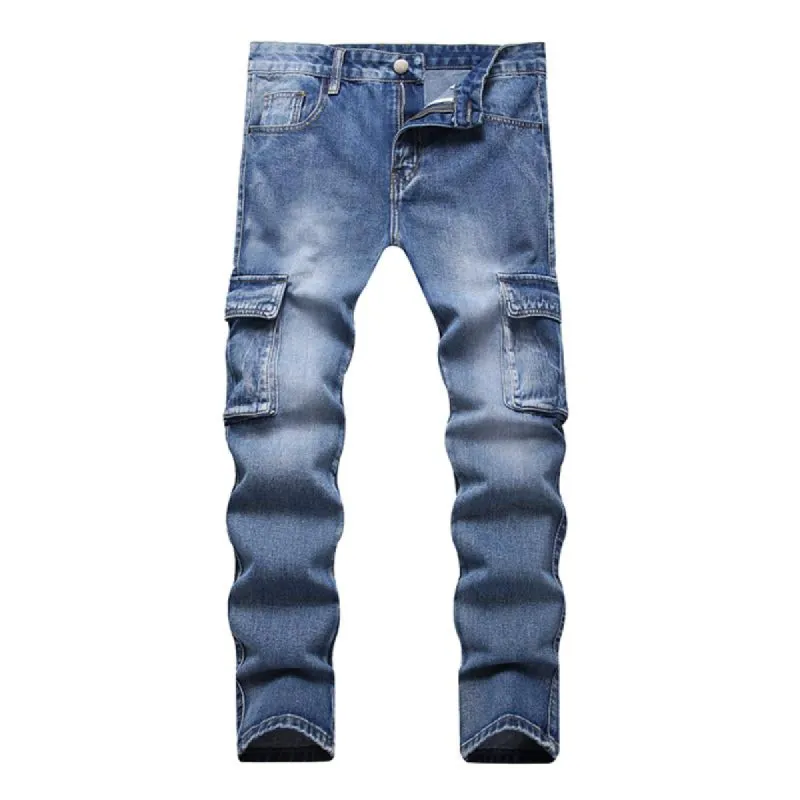 Men's Casual Washed Multi-Pocket Straight-Leg Jeans 68487191Y sold by Manly