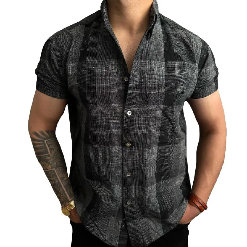 Men's Vintage Check Pocket Lapel Short Sleeve Shirt 40402185TO sold by Manly