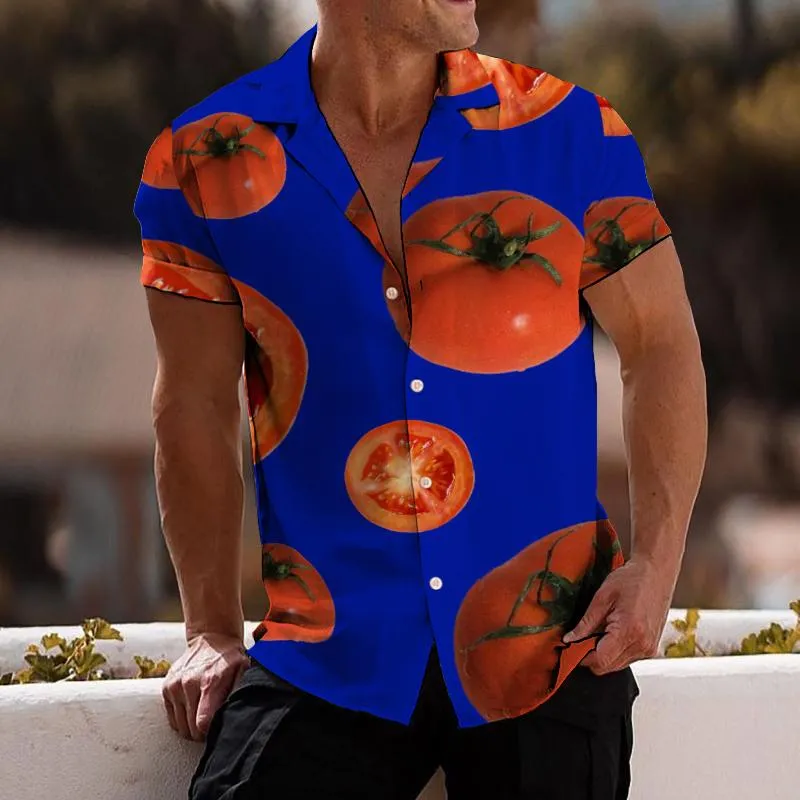 Men's Retro Contrast Color Tomato Lapel Short Sleeve Shirt 47990756TO sold by Manly product image thumbnail 2