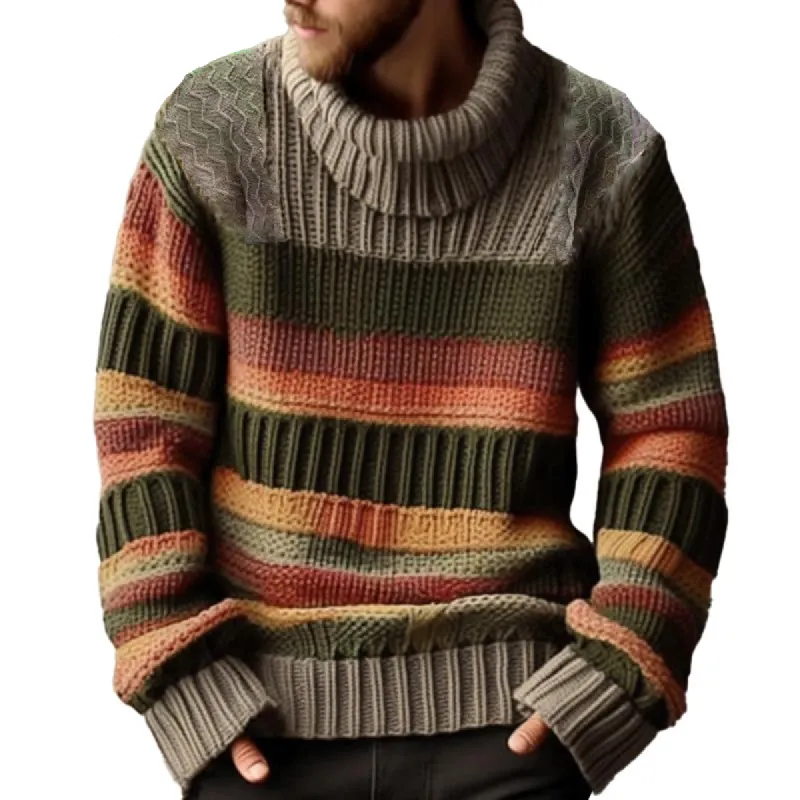 Men's Turtleneck Color Block Striped Knitted Sweater 96778360X sold by Manly