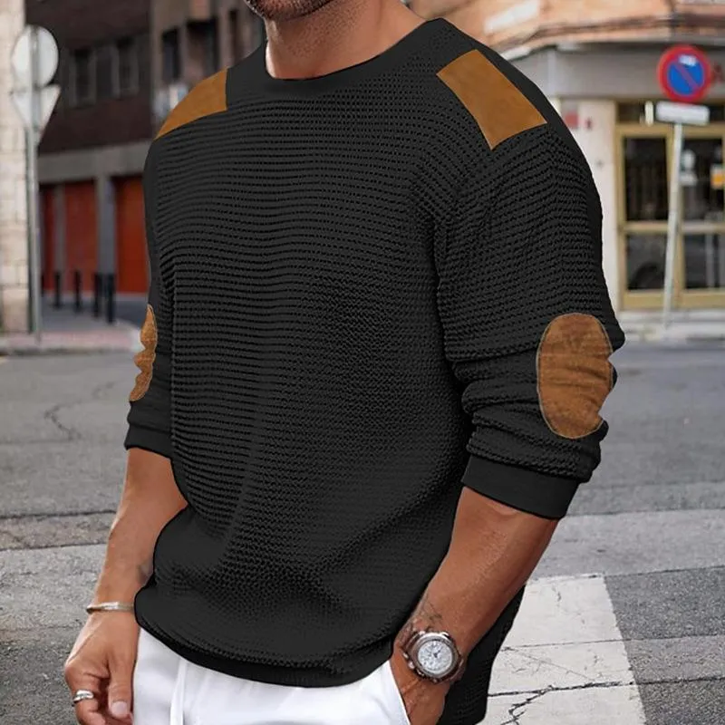 Men's Casual Round Neck Patchwork Knitted Pullover Sweater 19153120M sold by Manly product image thumbnail 3