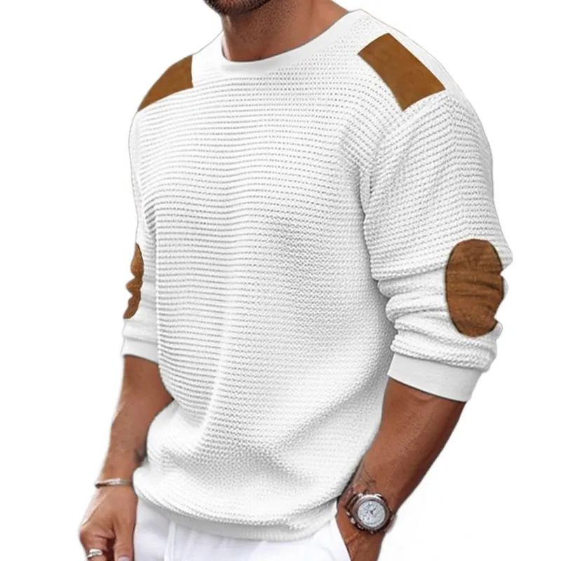 Men's Casual Round Neck Patchwork Knitted Pullover Sweater 19153120M sold by Manly