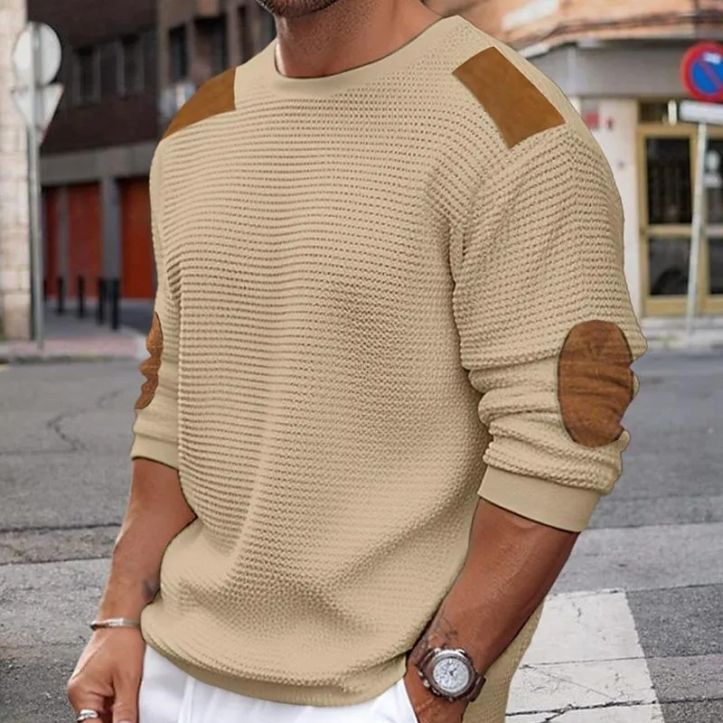 Men's Casual Round Neck Patchwork Knitted Pullover Sweater 19153120M sold by Manly product image thumbnail 4