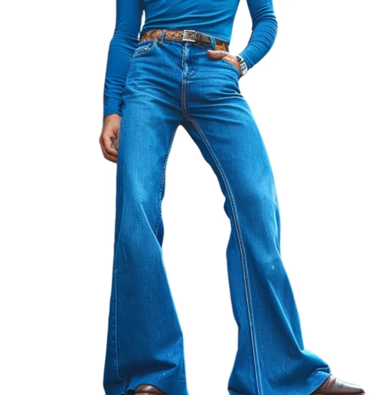 Men's Vintage Washed Slim Fit Wide Leg Flare Jeans 11223952M sold by Manly