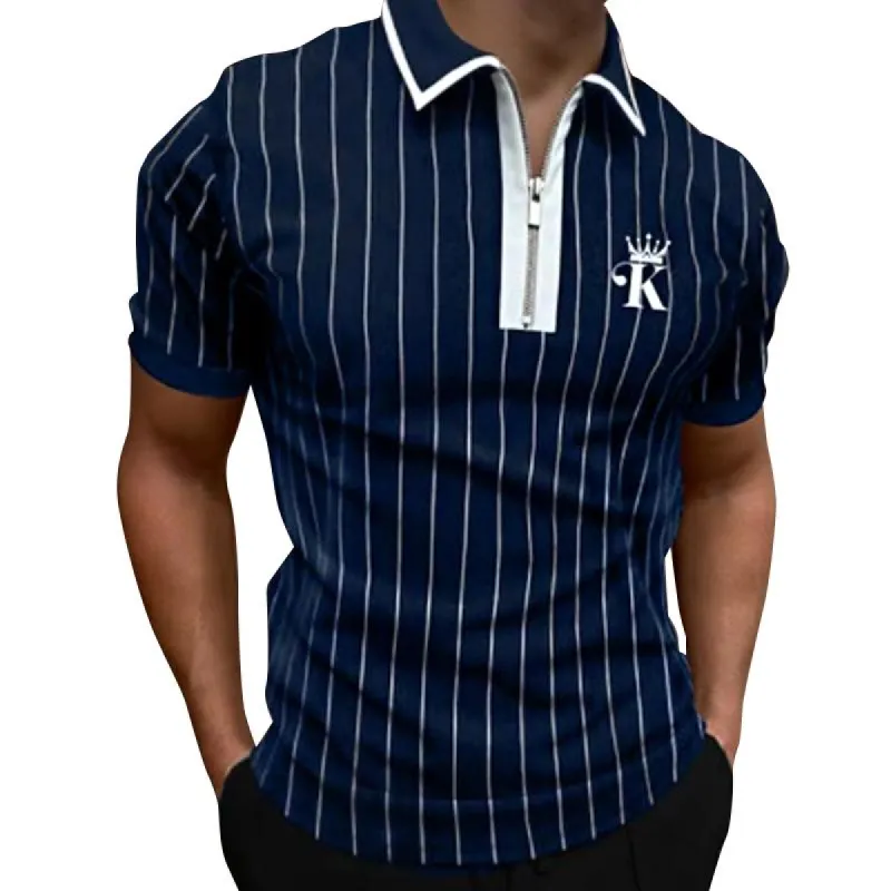 Men's Striped Zip Polo Short Sleeve T-Shirt 06122892Y sold by Manly