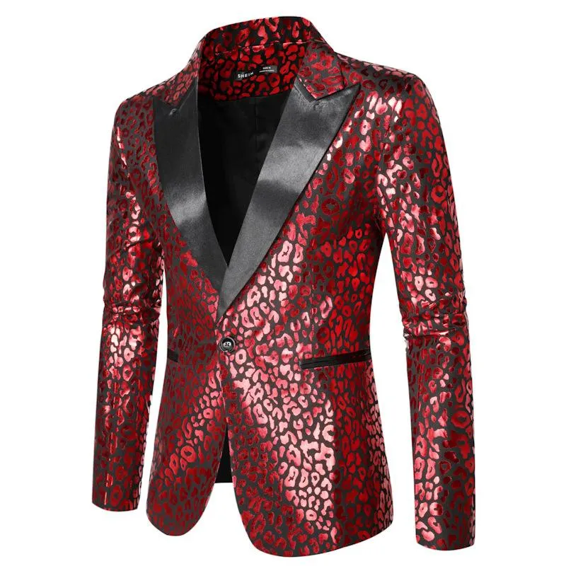 Men's Vintage Leopard Color Block Peak Lapel One Button Party Blazer 71451257Y sold by Manly product image thumbnail 2