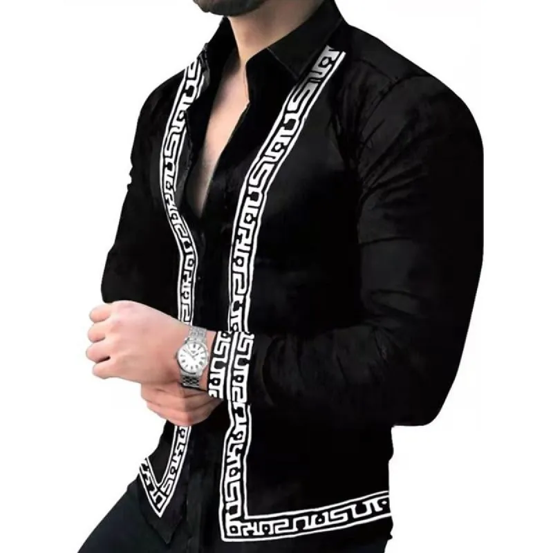 Men's Vintage Fashion Printed Long Sleeve Shirt 10449798Y sold by Manly