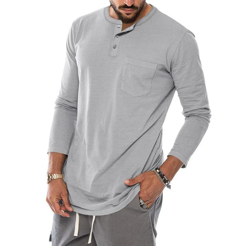 Men's Casual Solid Color Henley Collar Breast Pocket Long Sleeve T-Shirt 66362092Y sold by Manly product image thumbnail 2