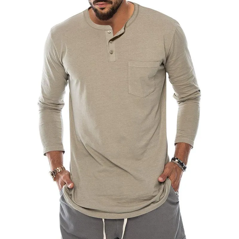 Men's Casual Solid Color Henley Collar Breast Pocket Long Sleeve T-Shirt 66362092Y sold by Manly product image thumbnail 5