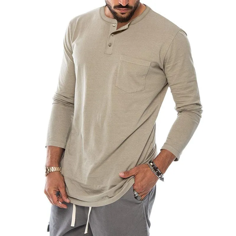 Men's Casual Solid Color Henley Collar Breast Pocket Long Sleeve T-Shirt 66362092Y sold by Manly product image thumbnail 4