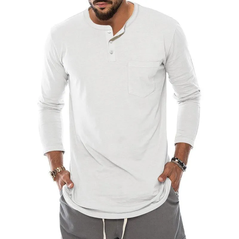 Men's Casual Solid Color Henley Collar Breast Pocket Long Sleeve T-Shirt 66362092Y sold by Manly product image thumbnail 3