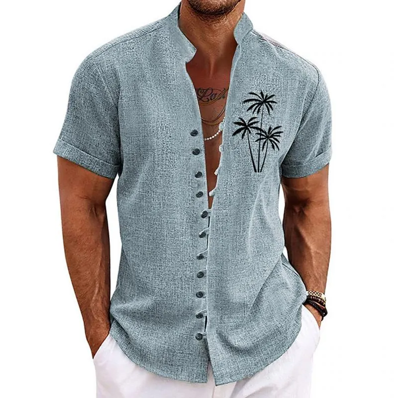 Men's Retro Coconut Tree Print Standing Collar Short Sleeved Shirt 04513476Y sold by Manly product image thumbnail 3
