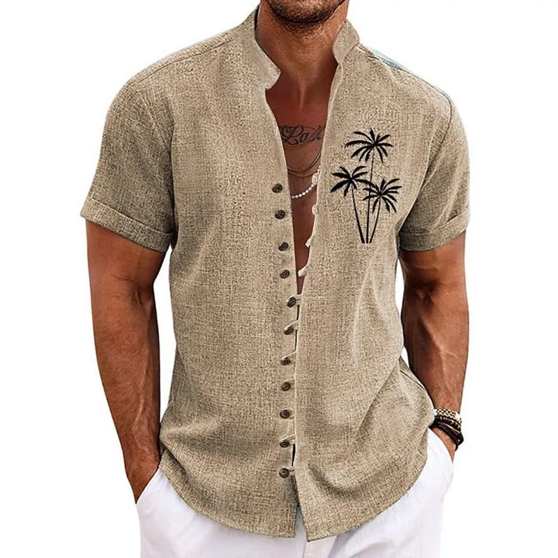 Men's Retro Coconut Tree Print Standing Collar Short Sleeved Shirt 04513476Y sold by Manly product image thumbnail 4