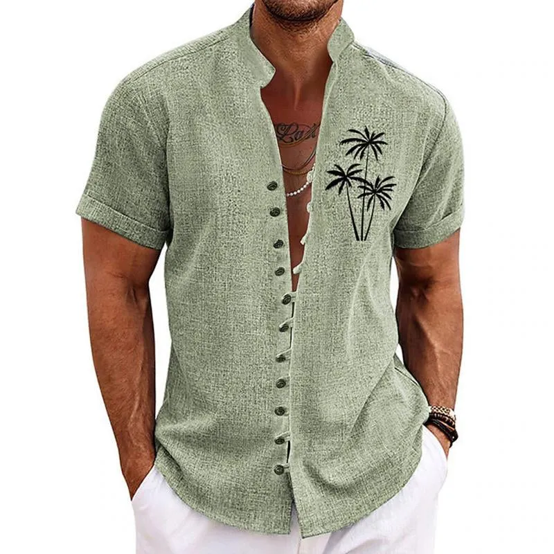 Men's Retro Coconut Tree Print Standing Collar Short Sleeved Shirt 04513476Y sold by Manly product image thumbnail 2