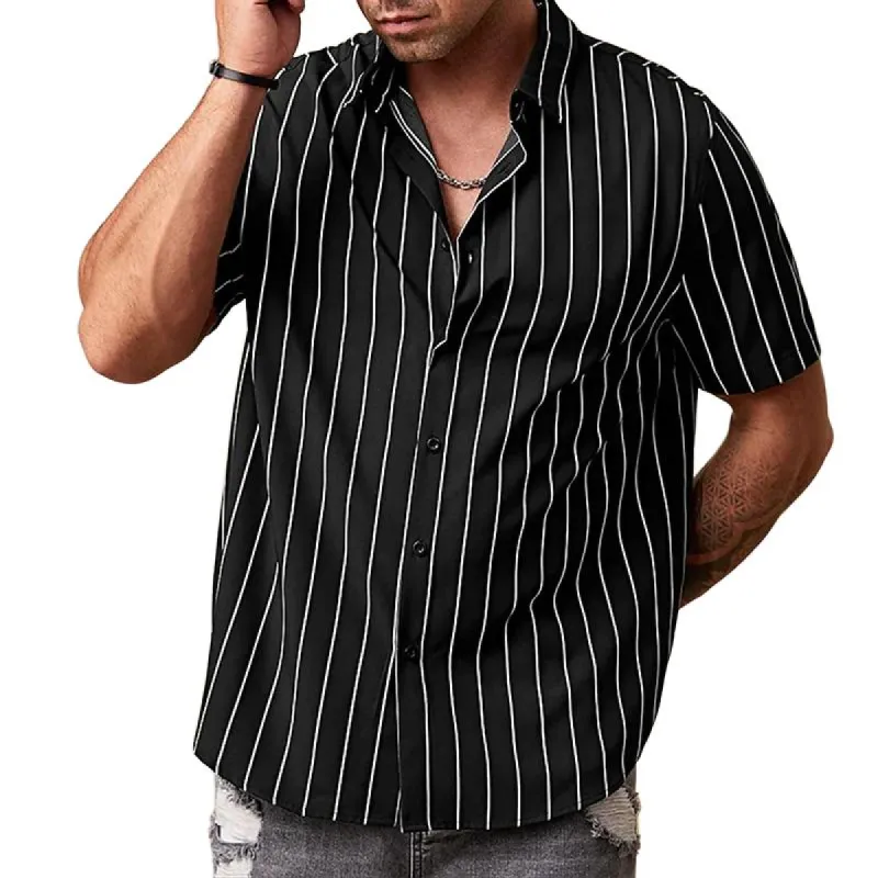 Men's Casual Street Stripe Print Short Sleeve Shirt 50532145TO sold by Manly