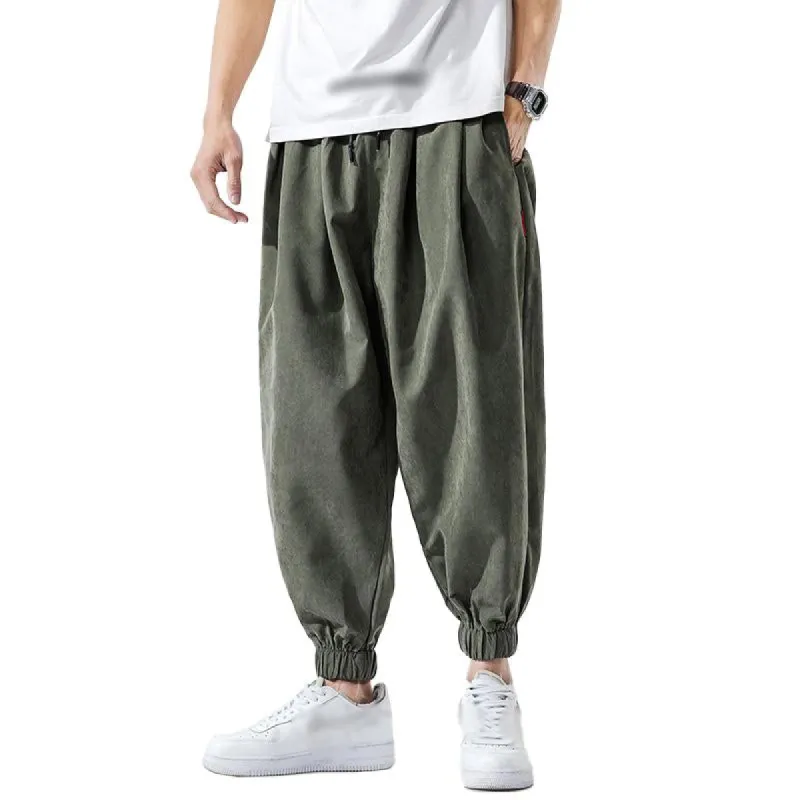 Men's Casual Solid Color Elastic Waist Loose Pants 82049485M sold by Manly