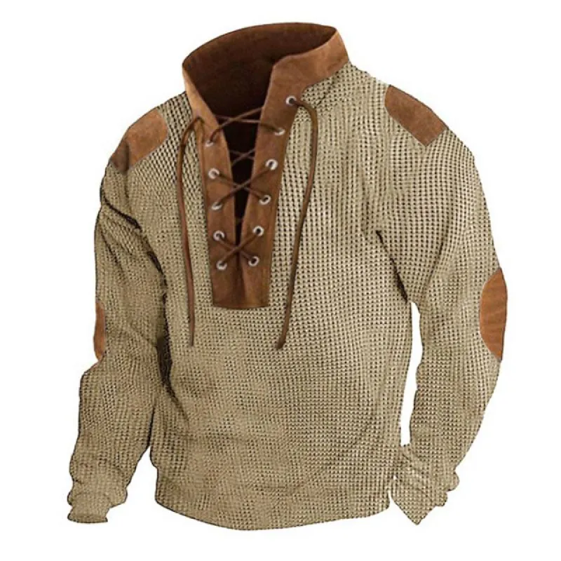 Men's Waffle Stand Collar Vintage Colorblock Sweatshirt 79488382X sold by Manly