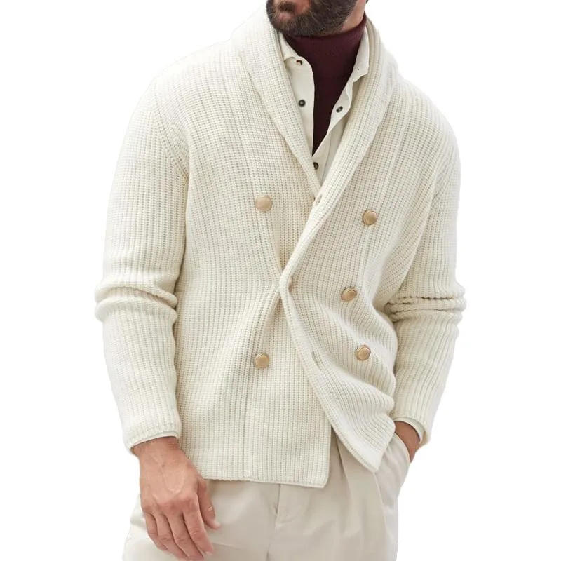 Men's Casual Solid Color Lapel Double Breasted Knitted Cardigan 94737821M sold by Manly