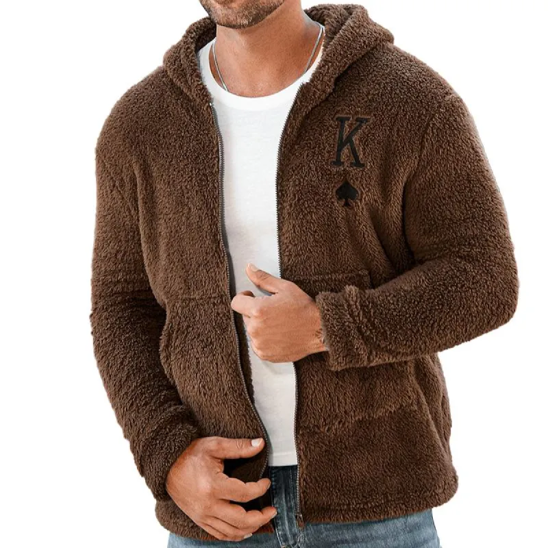Men's Solid Color Long Sleeve Fleece Zipper Vintage Hooded Jacket 38484338X sold by Manly