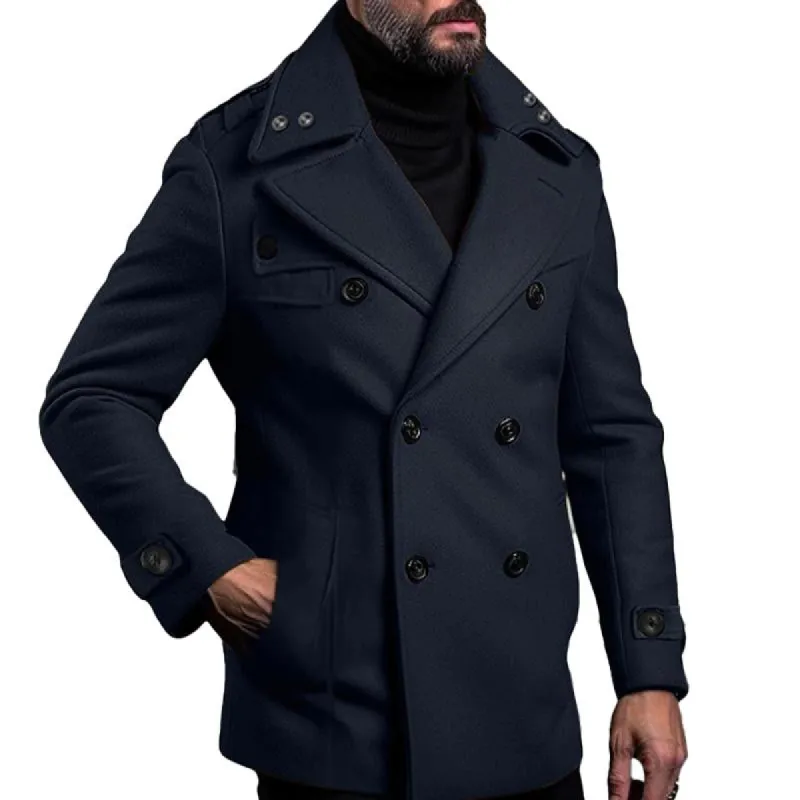 Men'S Casual Solid Color Woolen Double-Breasted Lapel Coat 69729645Y sold by Manly