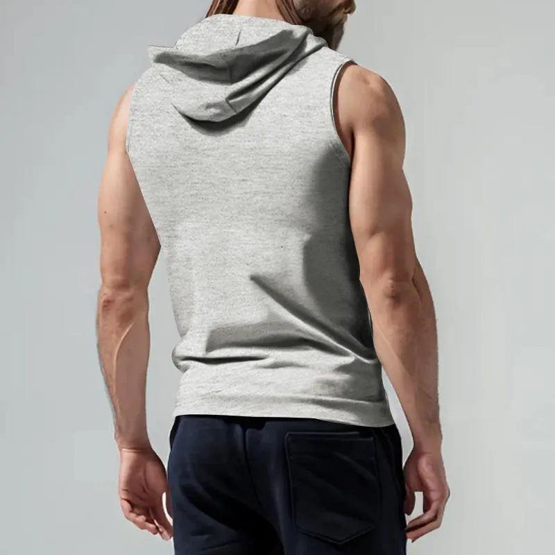 Men's Solid Color Hooded Cardigan Zipper Sleeveless Tank Top 05843798Y sold by Manly product image thumbnail 2
