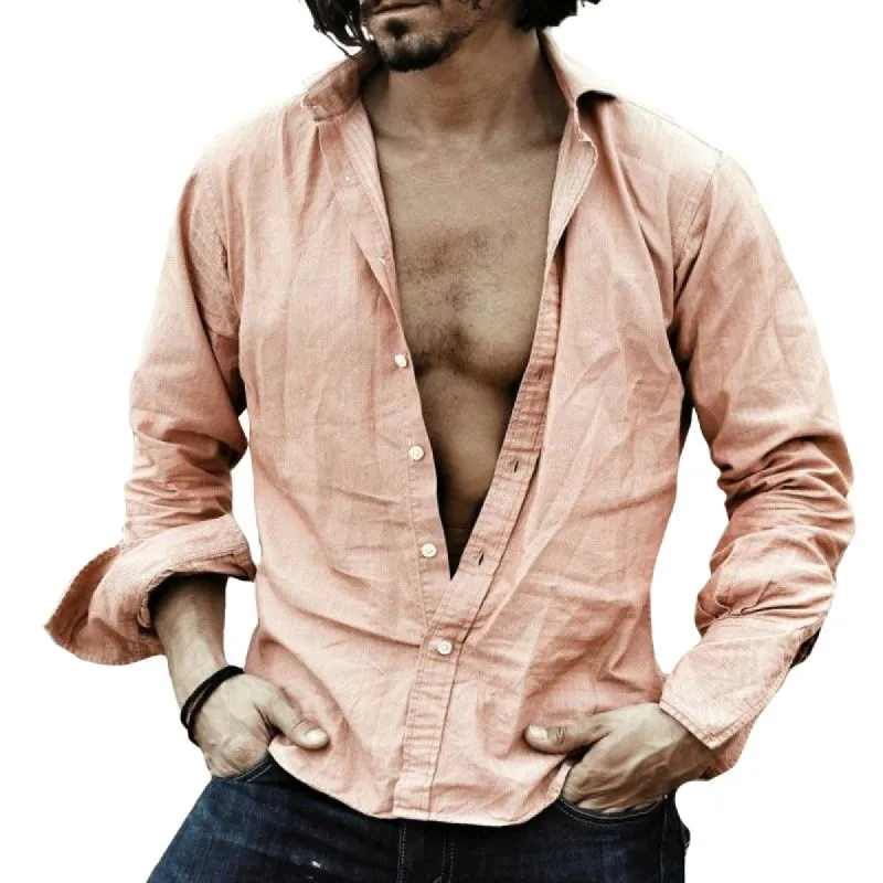 Men's Vintage Lapel Long Sleeve Shirt 05142159TO sold by Manly