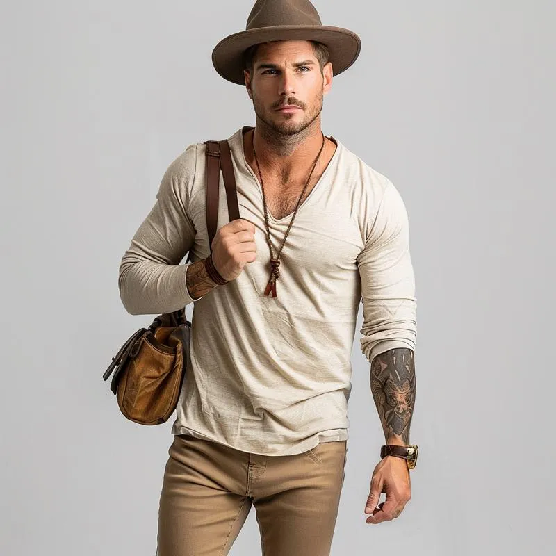 Men's Casual Cotton V-neck Slim Fit Long Sleeve T-shirt 47300902M sold by Manly product image thumbnail 2