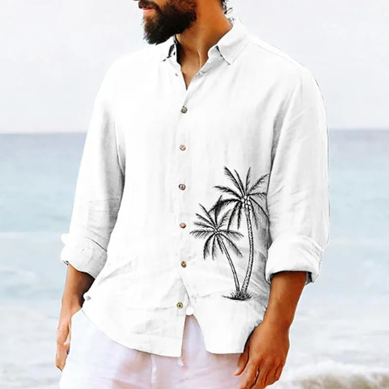 Men's Palm Tree Print Beach Vacation Lapel Long Sleeve Shirt 85345190X sold by Manly product image thumbnail 4