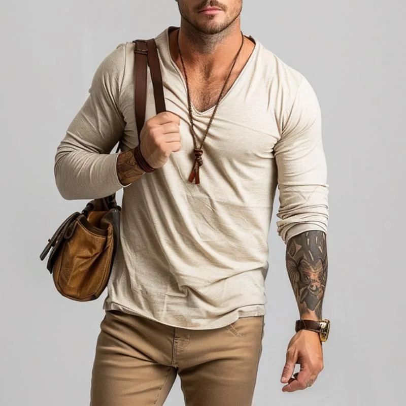 Men's Casual Cotton V-neck Slim Fit Long Sleeve T-shirt 47300902M sold by Manly product image thumbnail 3