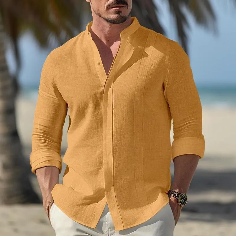 Men's Casual Solid Color Stand Collar Long Sleeve Shirt 43558503Y sold by Manly product image thumbnail 3