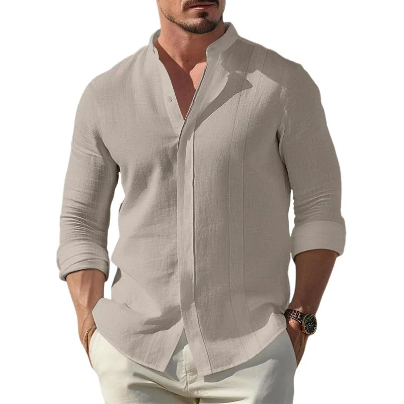 Men's Casual Solid Color Stand Collar Long Sleeve Shirt 43558503Y sold by Manly