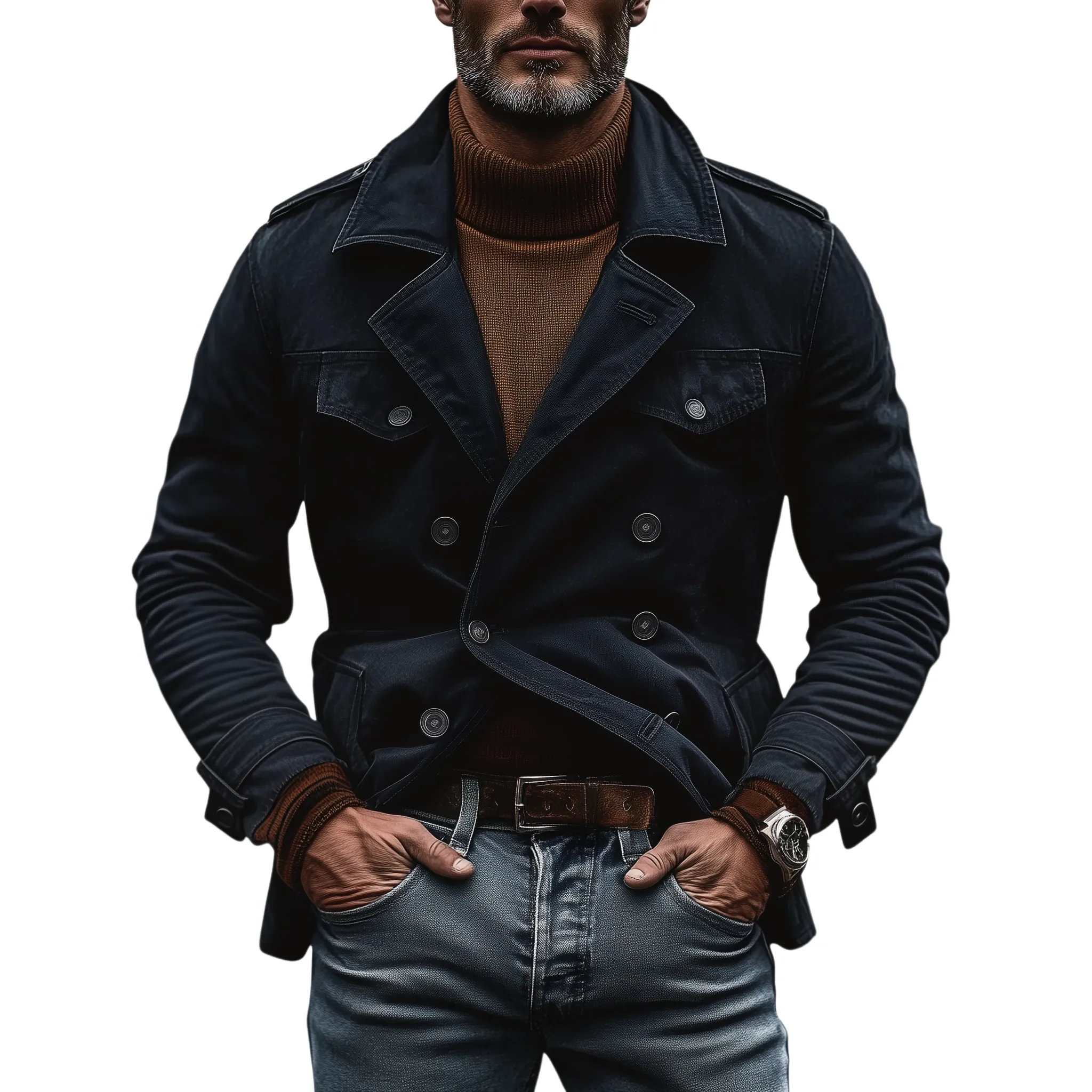 Men's Casual Outdoor Cotton Washed Notch Collar Double-breasted Trench Coat 21557092M sold by Manly