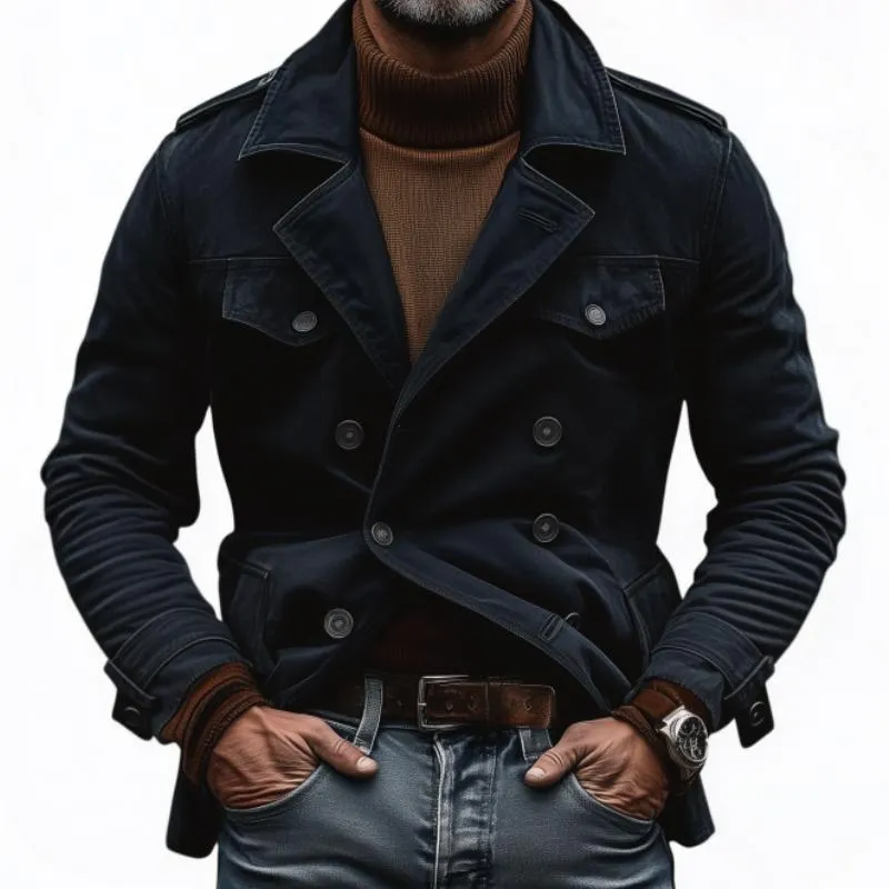 Men's Casual Outdoor Cotton Washed Notch Collar Double-breasted Trench Coat 21557092M sold by Manly product image thumbnail 3