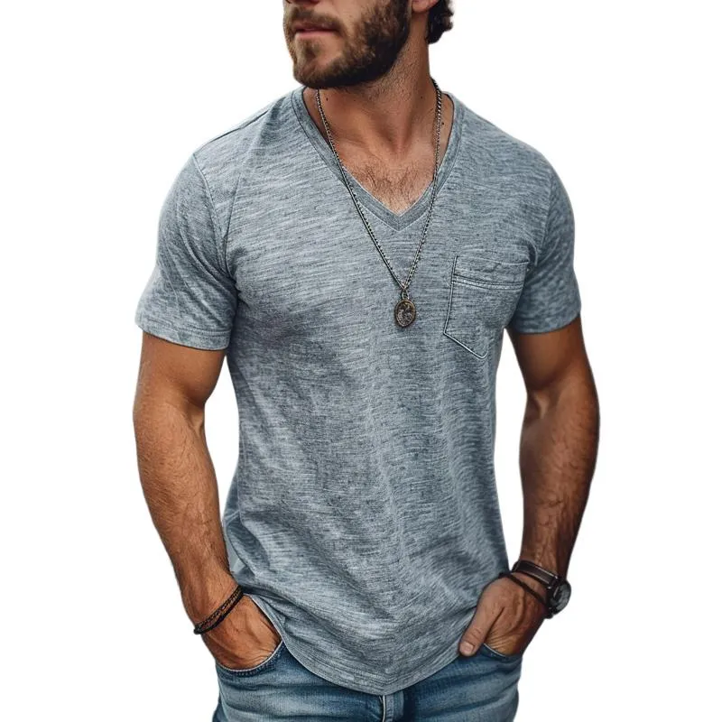 Men's Casual Cotton Blended V Neck Short Sleeve T-Shirt 37069662M sold by Manly