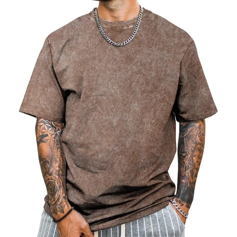 Men's Vintage Distressed Washed Round Neck Short-sleeved T-shirt 84432043TO sold by Manly