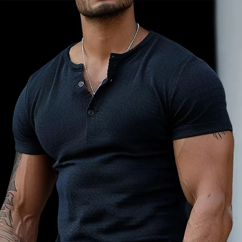 Men's Solid Color Henley Collar Slim Fit Short Sleeve T-Shirt 72599379Y sold by Manly product image thumbnail 2