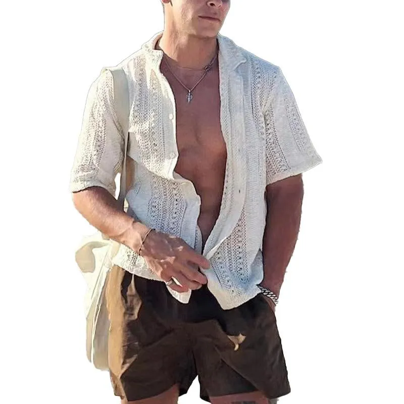 Men's Casual Knitted Hollow Short Sleeve Shirt 34360960X sold by Manly