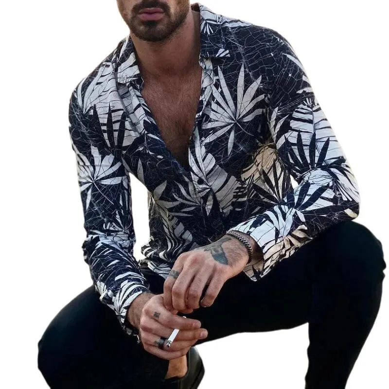 Men's Casual Lapel Floral Print Long Sleeve Shirt 50293768TO sold by Manly